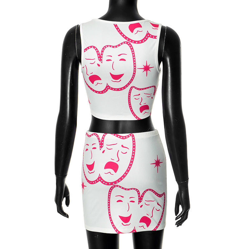 Sexy Print Vest High Waist Shorts Summer Outdoor Set 10