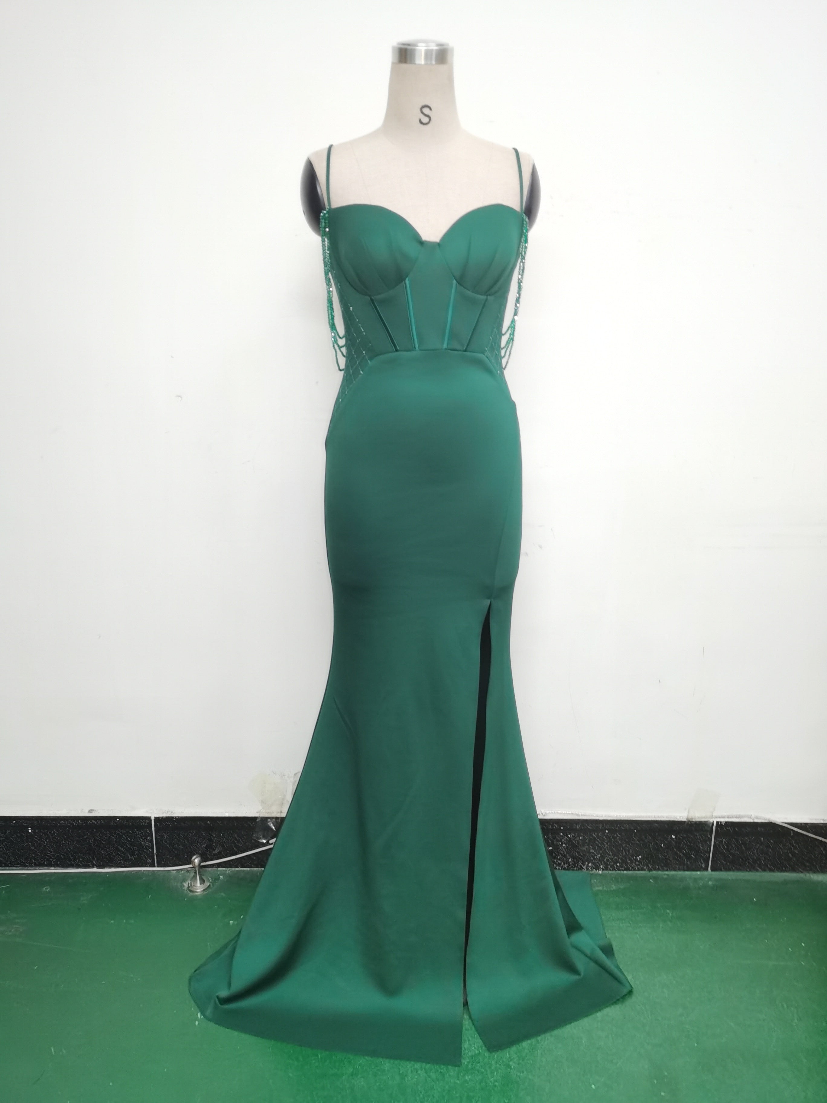 Women Fishbone Lace Sequin Wedding Fishtail Evening Dress 34