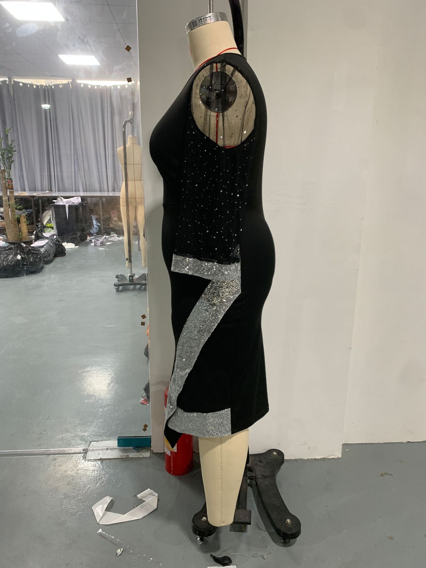 Summer Irregular Sequin See-Through Mesh Plus Size Women's Dress 6