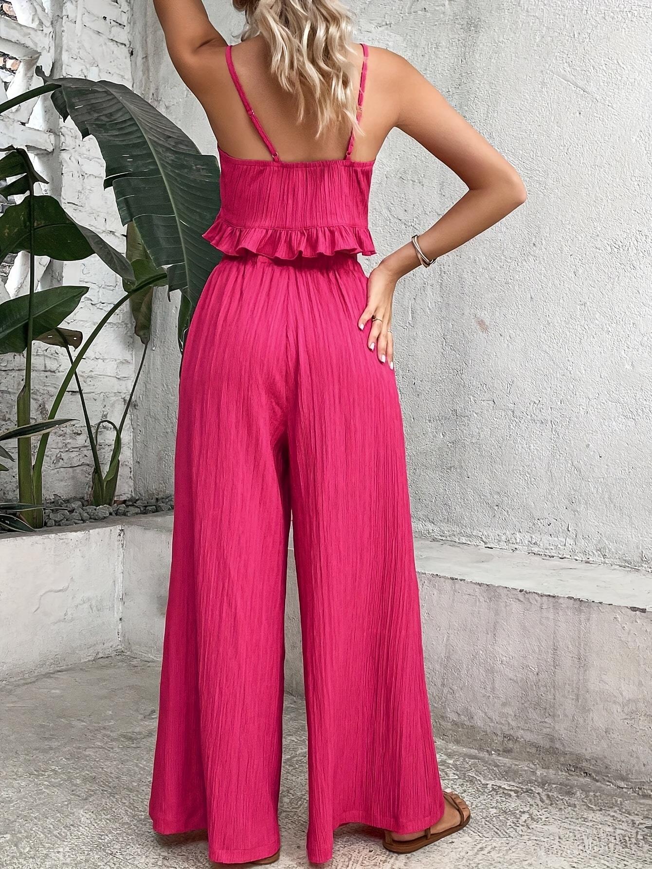 Women's Two-Piece Strap Vest Wide Leg Pants Spring and Summer Two-Piece Outfit 5