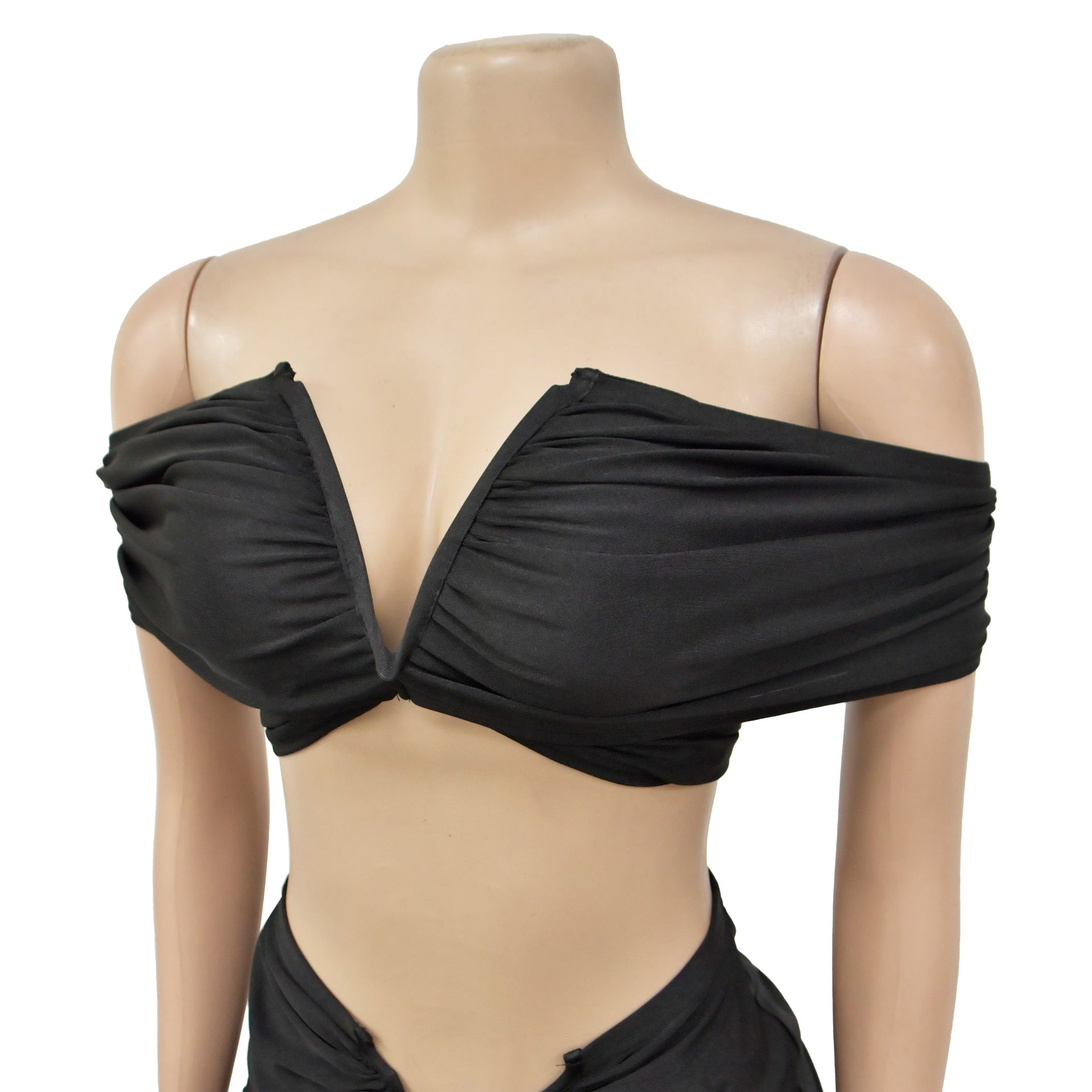 Fashion Women's Solid Color Sexy Off Shoulder Crop Top Pleated Skirt Two Piece Set 11