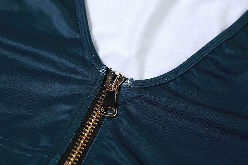 Autumn and winter women's fashion trendy sexy low-cut vest solid color Bodycon zipper skirt two piece set 11