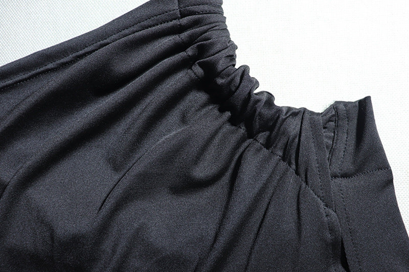 Women Sexy Slash Shoulder Solid Backless Slit Dress 9