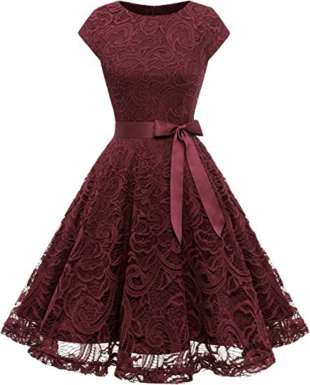 Spring Chic French Retro Slim Fit Round Neck Basic Mid-Length Gentle Lace A-Line Dress 3