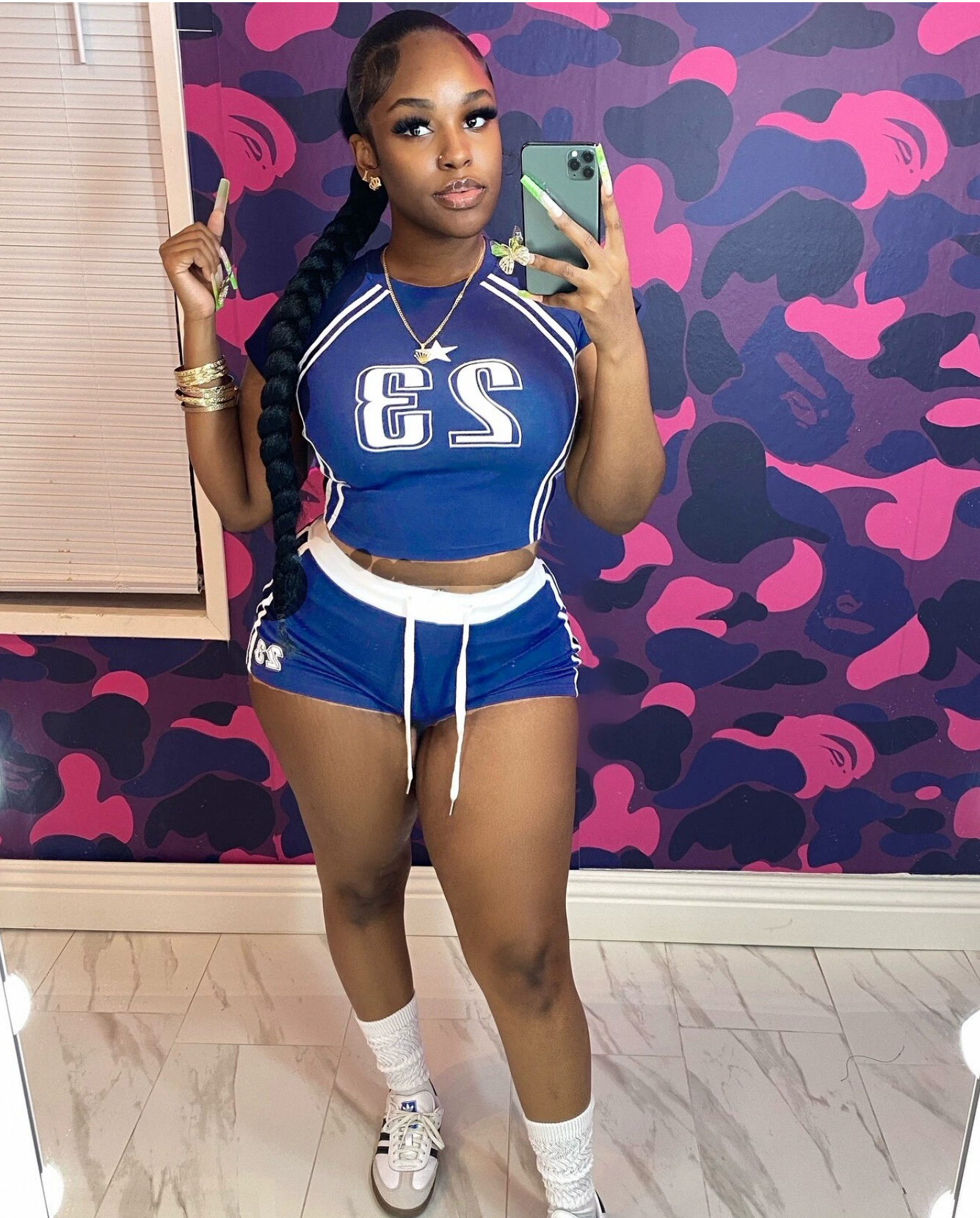 Women Contrast Color Digital Print Short Sleeve Crop Top and Shorts Two Pieces 5