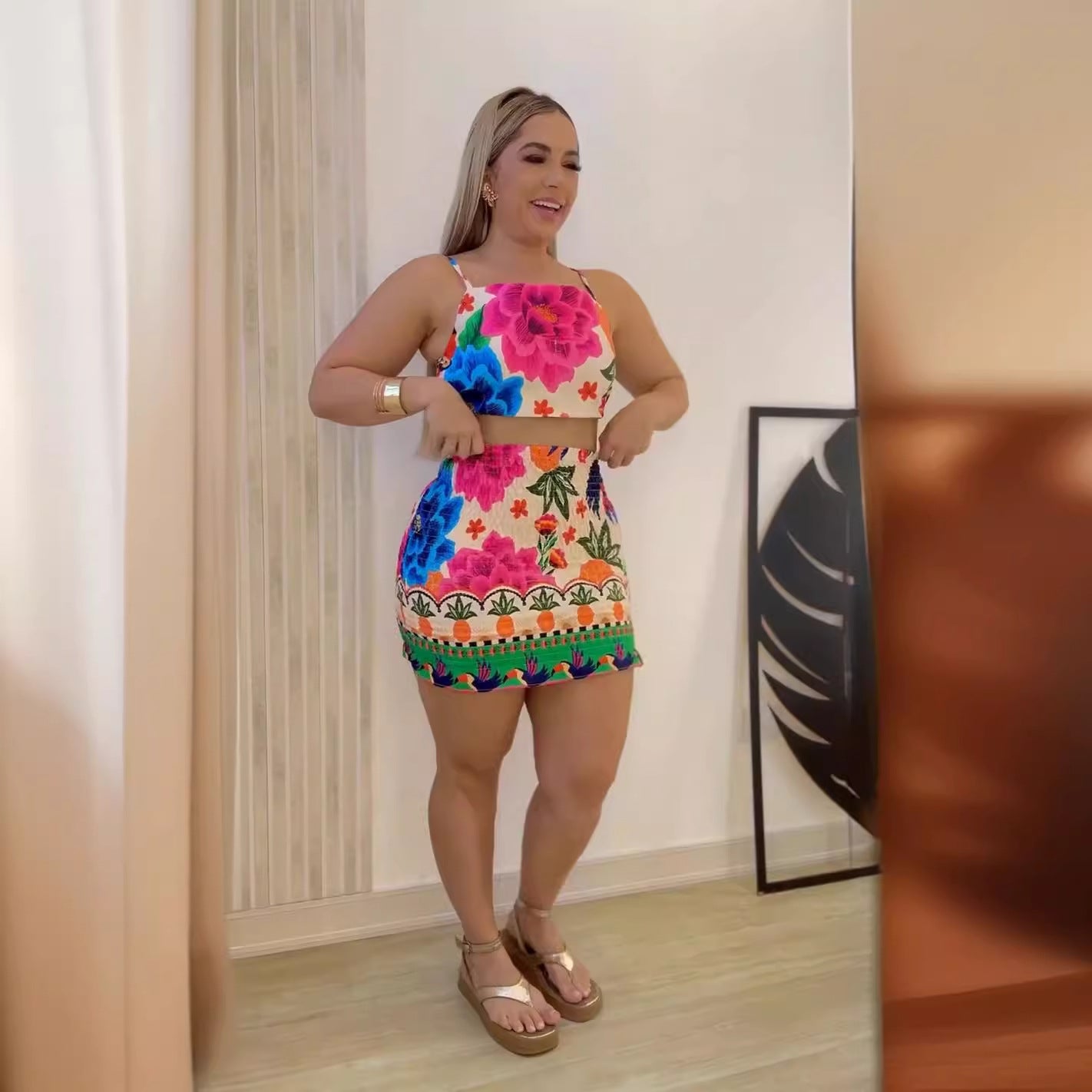 Women printed suspender Top and Bodycon Skirt two-piece set 5