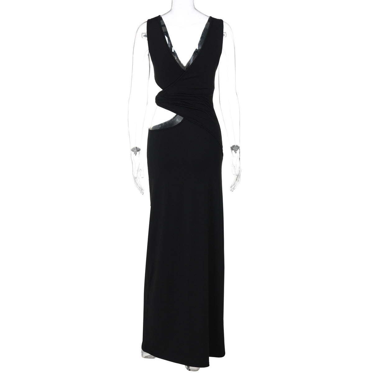 Sexy Solid V-Neck Long Dress with Sheer Cutouts Bodycon Dress 8