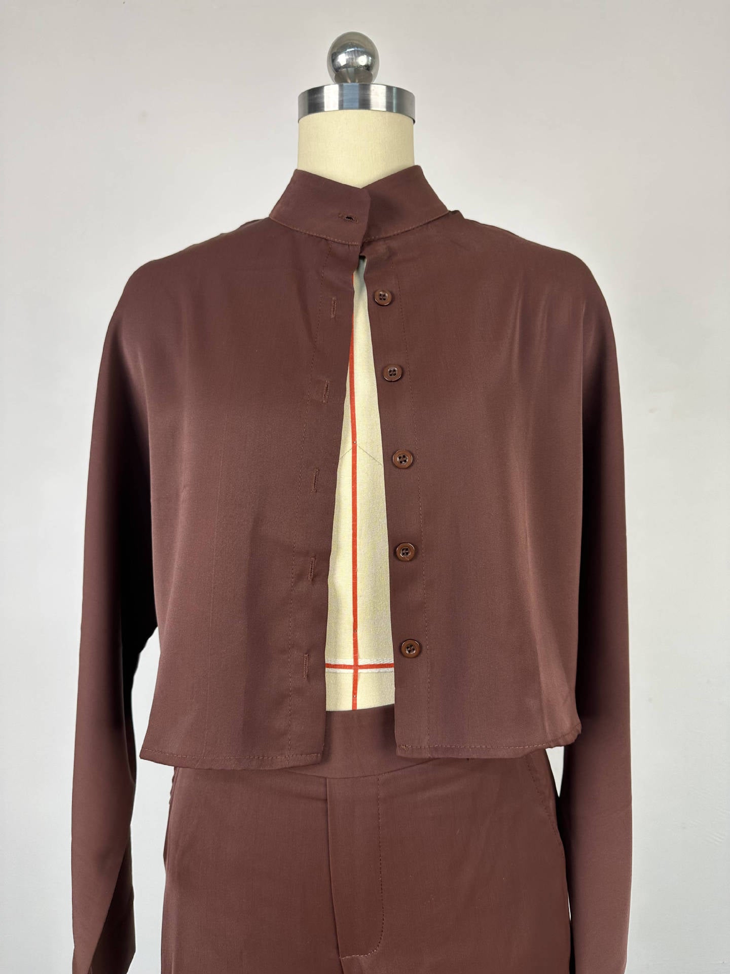 Women Autumn Solid Turndown Collar long-sleeved shirt and wide-leg Pant Casual two-piece set 10