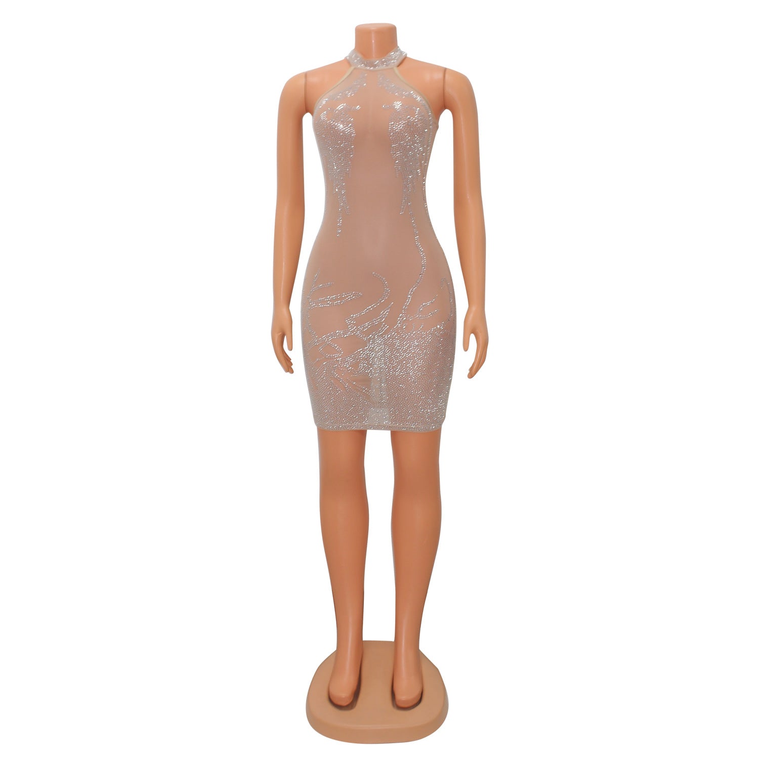Summer Women's Sexy Tight Fitting Mesh Beaded See-Through Nightclub Ladies Dress 9