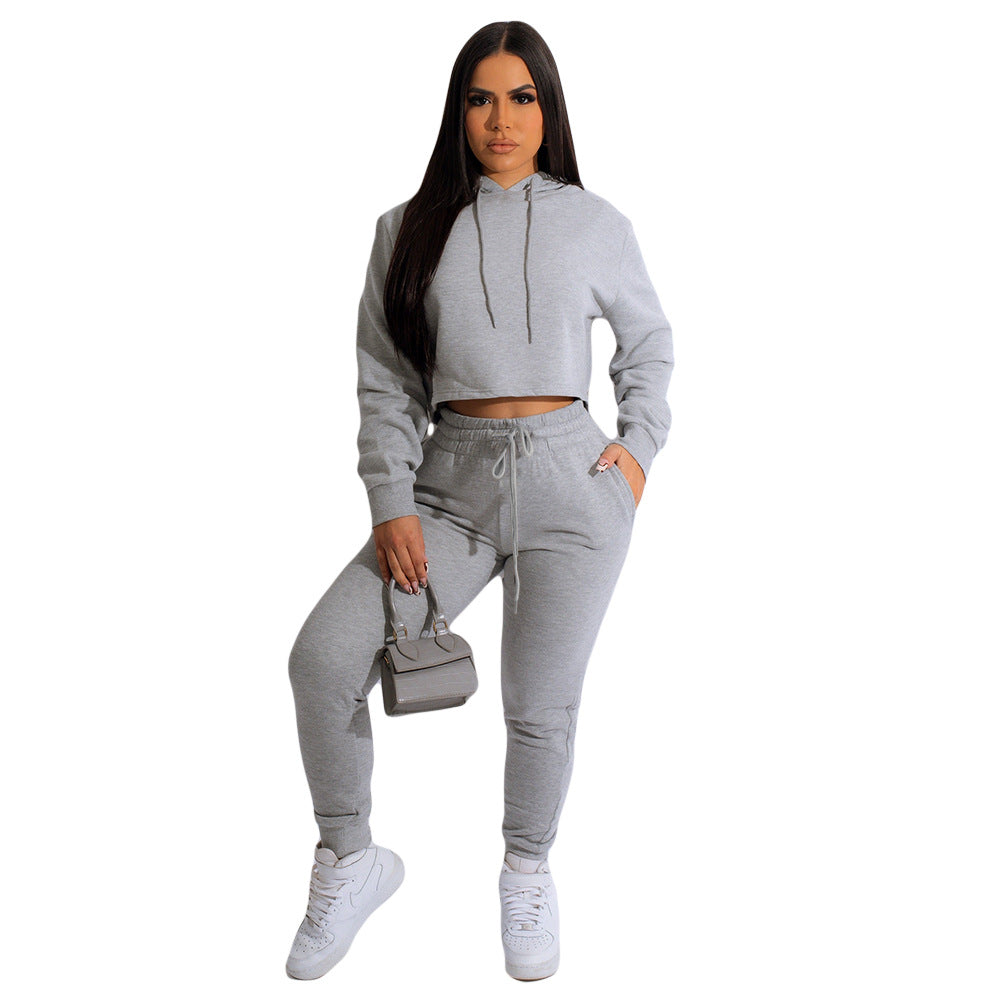 Women's fashion sexy cropped solid color sports two-piece suit 7