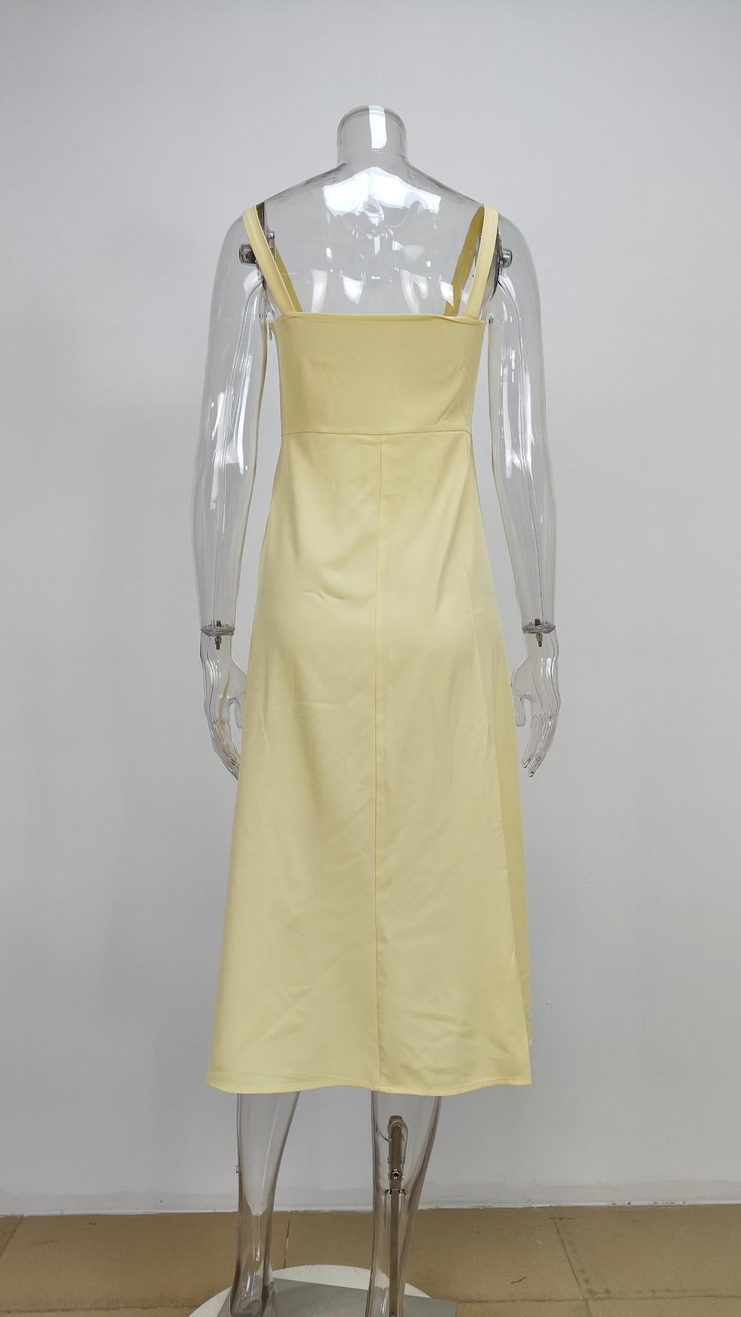 Women Spring Printed French Floral Backless Suspender Slit Dress 27