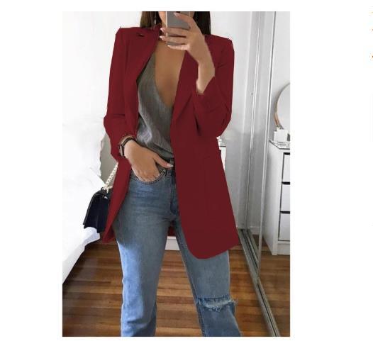 Spring Fall Women's Long Sleeve Plain Pocket Cardigan Blazer Jacket 18