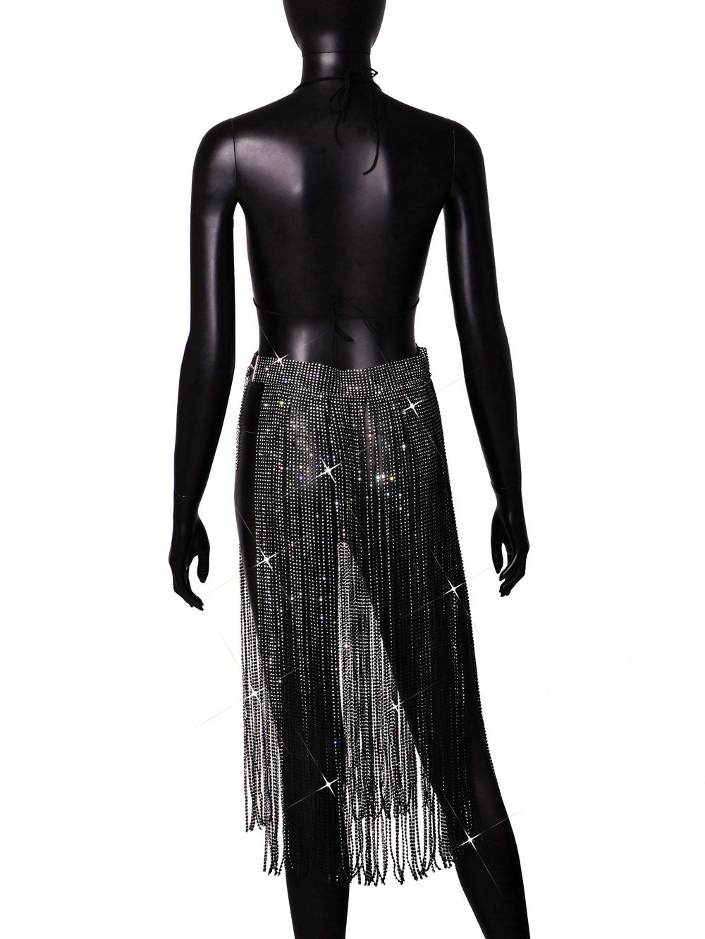 Strap Low Back Nightclub Sexy Fishnet Skirt Set 8