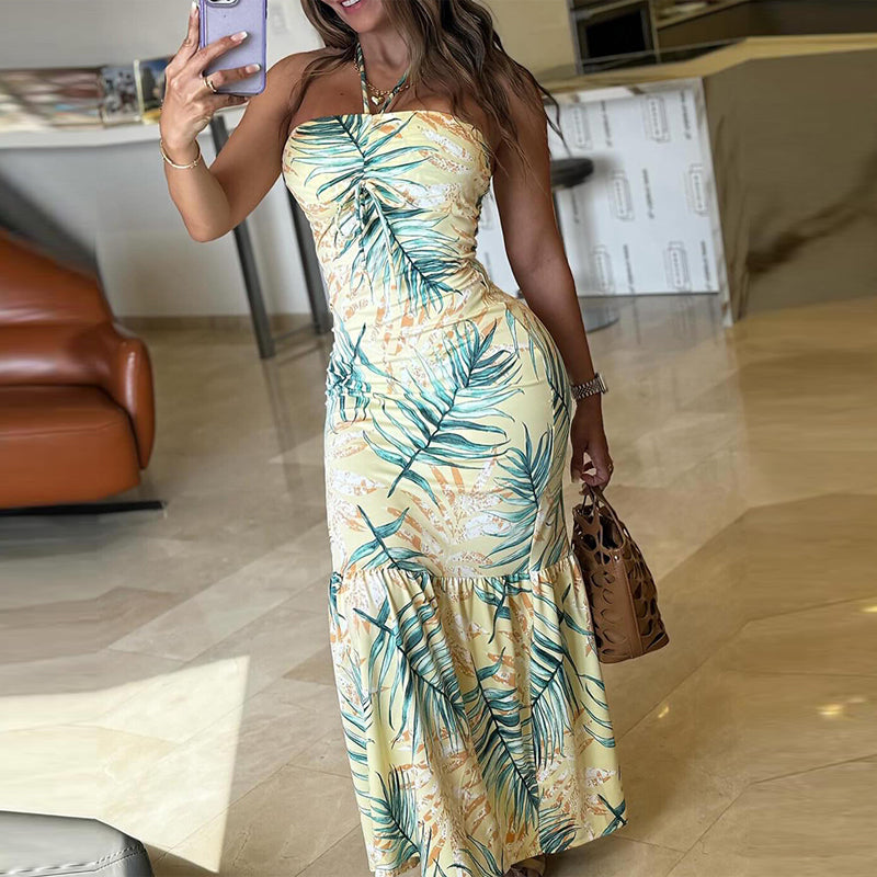 Women Printed Sexy Halter Neck Holidays Maxi Dress 6