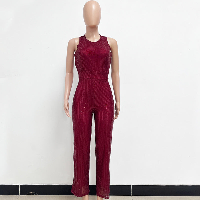 Sleeveless Sequin Round Neck Slim Fit Women's Jumpsuit 39