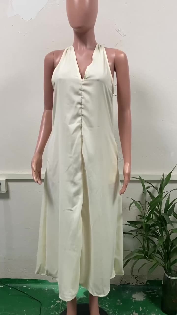 Summer V-Neck Sleeveless Pocket Loose Women Dress 5