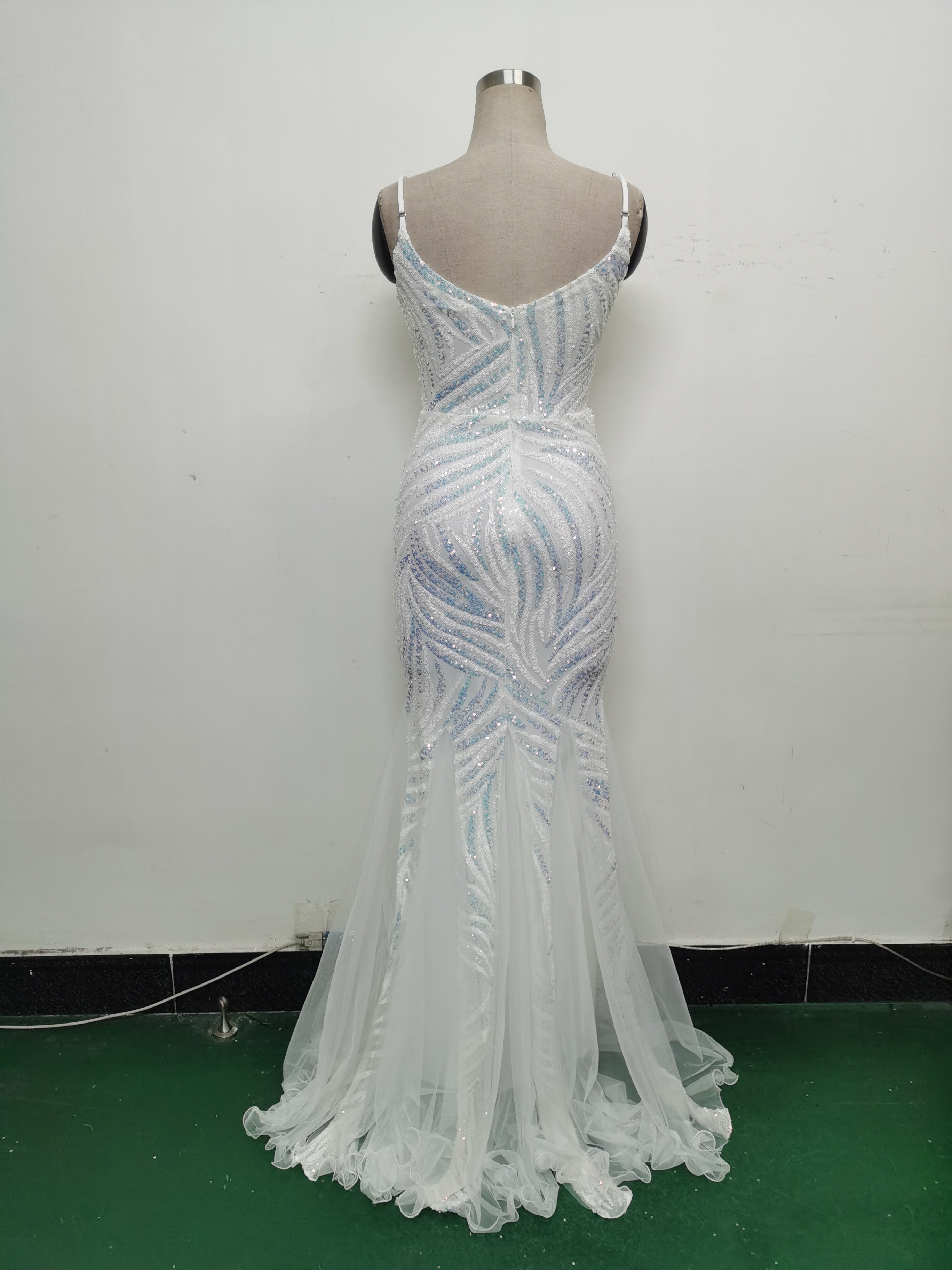 Sequin Patchwork Mesh Strap evening dress 37