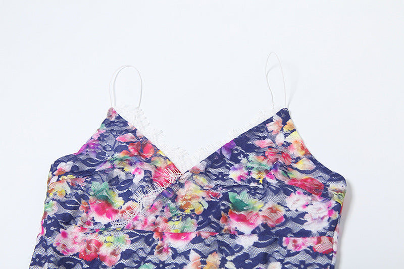 Fashion Sexy V-Neck Lace Patchwork Floral Strap Women's Dress 27