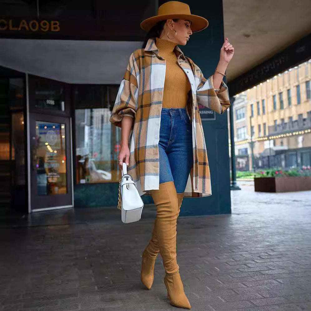 Women Plaid Cardigan Long Jacket 4