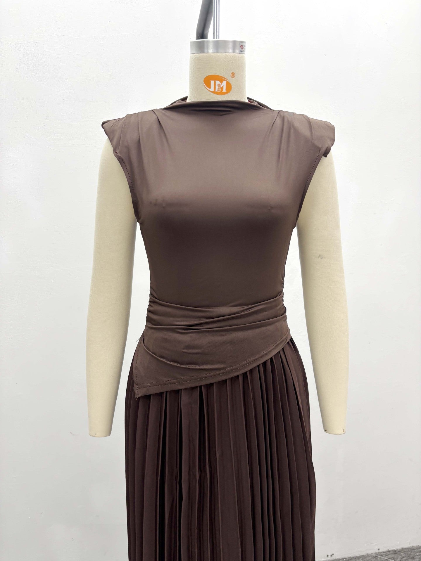 African Women Solid Irregular Sleeveless Crop Top Pleated Skirt Two-piece Set 8