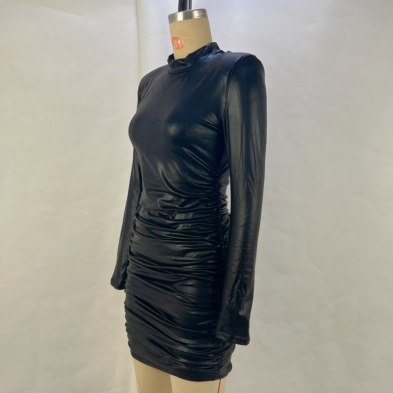 Women's Winter Fashion Sexy Slim Fit Pleated Long Sleeve Bodycon Dress 14