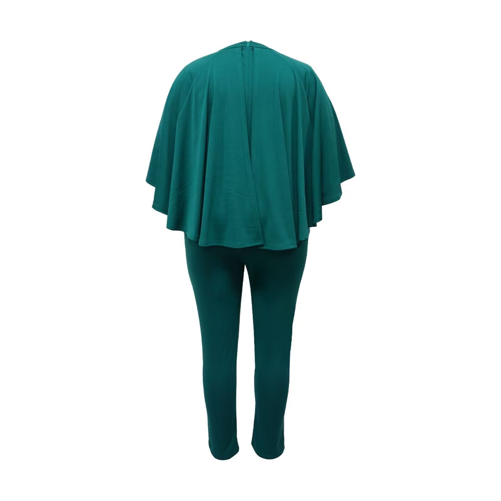 Plus Size Women Sexy Solid Bat Cape Sleeve V Neck Jumpsuit 6