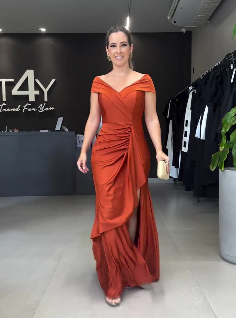 Women Halter Neck Backless Slit Maxi Dress 7