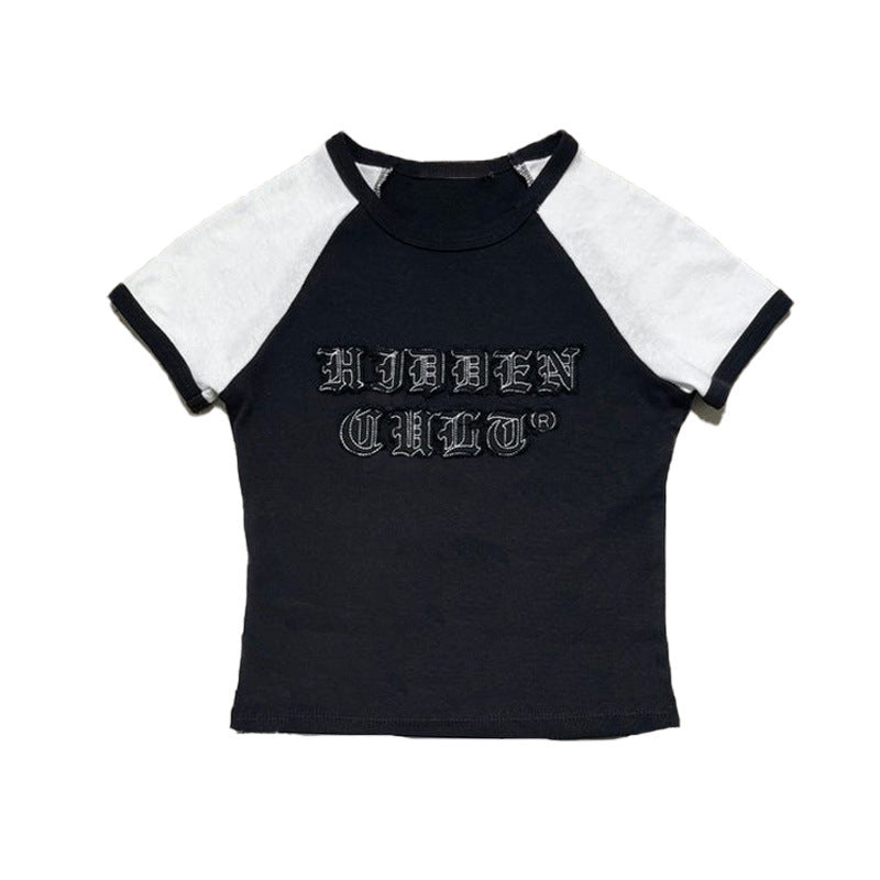 Women American style patchwork letter short-sleeved top and shorts two-piece set 11