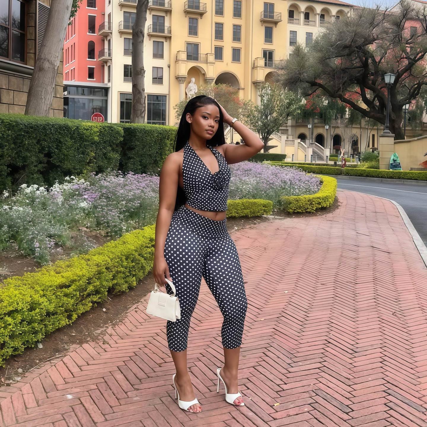 Women's Autumn Sleeveless V-Neck Halter Neck Low Back Tight Fitting Casual Two-Piece Pants Set 4