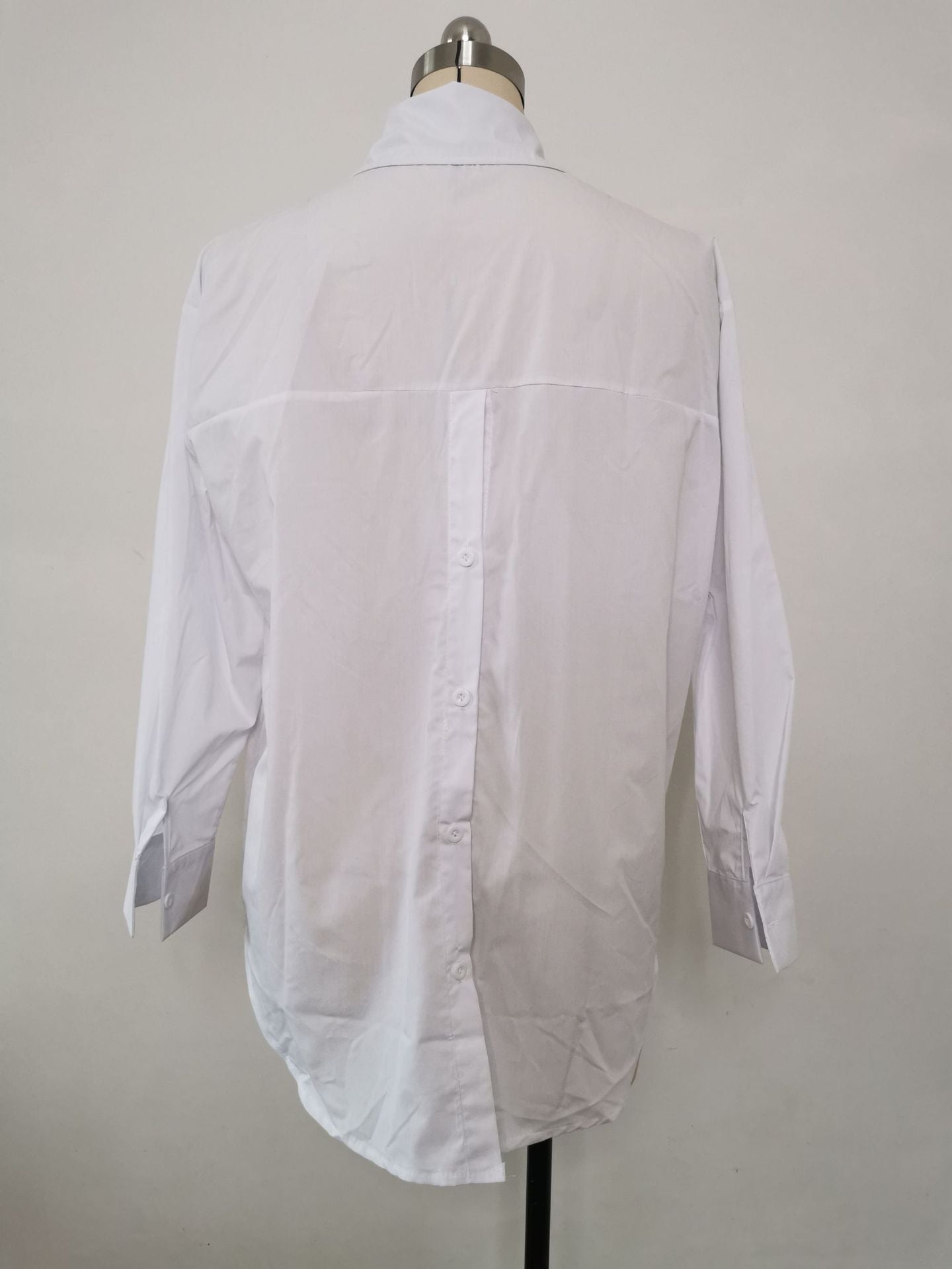 Women Solid Style Long Sleeve Back Slit Loose Shirt 23