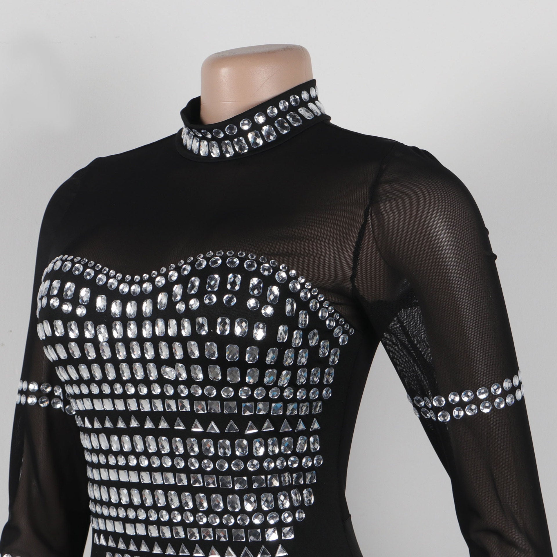 Sexy Beaded See-Through Patchwork Slim Fit Night Club Dress 8