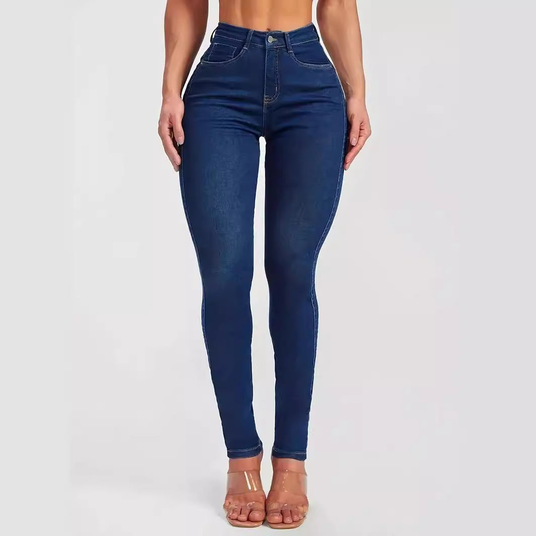 Women Washed Stretch Denim Pants 4