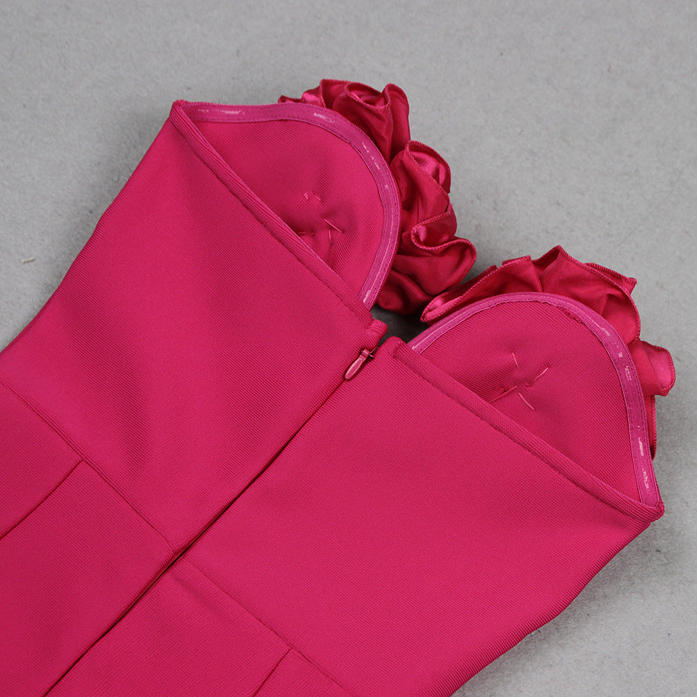 Women Flower Chain Strapless Dress 18