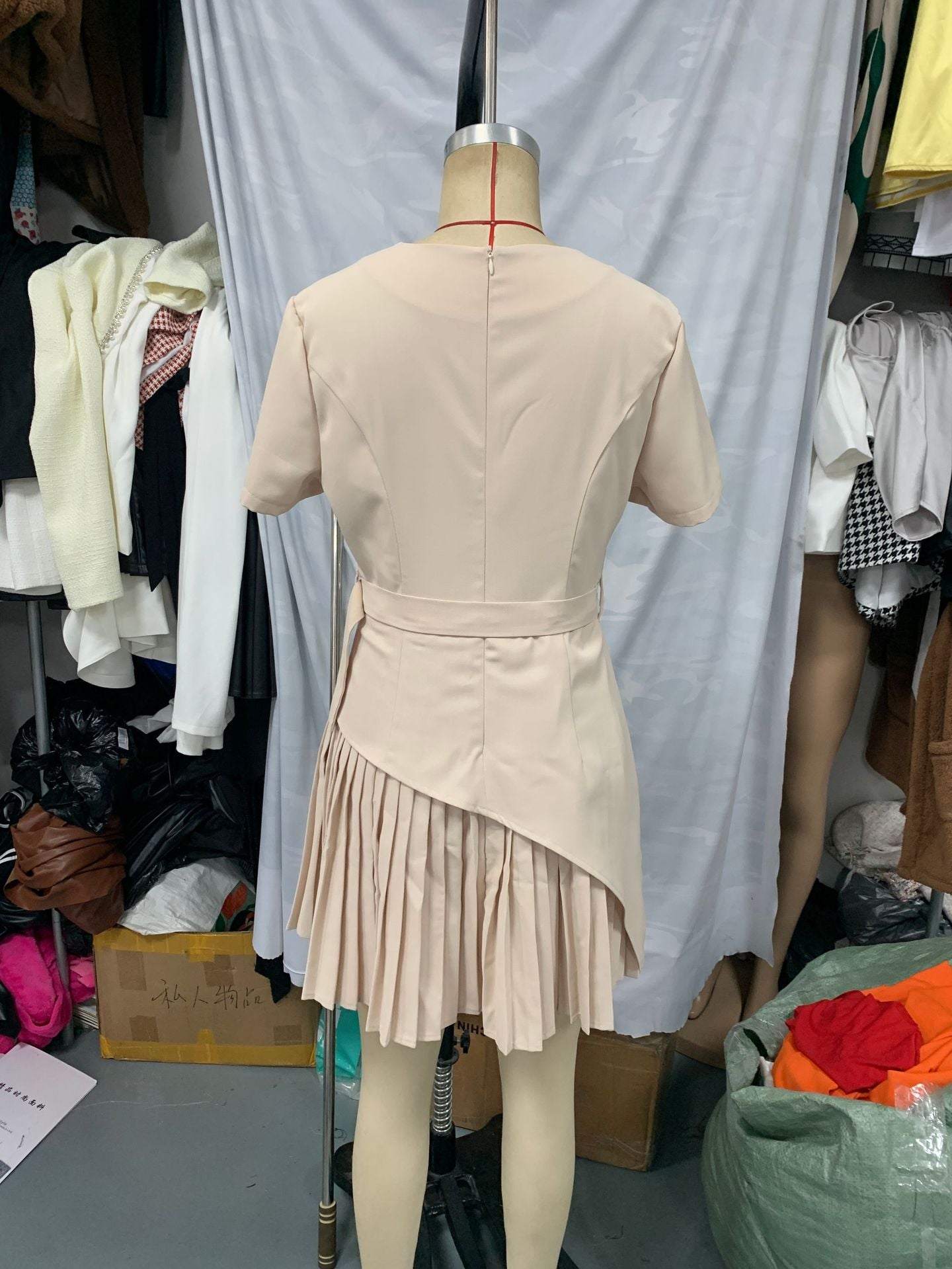 Summer Fashion Chic Dress Slim Waist Patchwork Pleated Dress 5