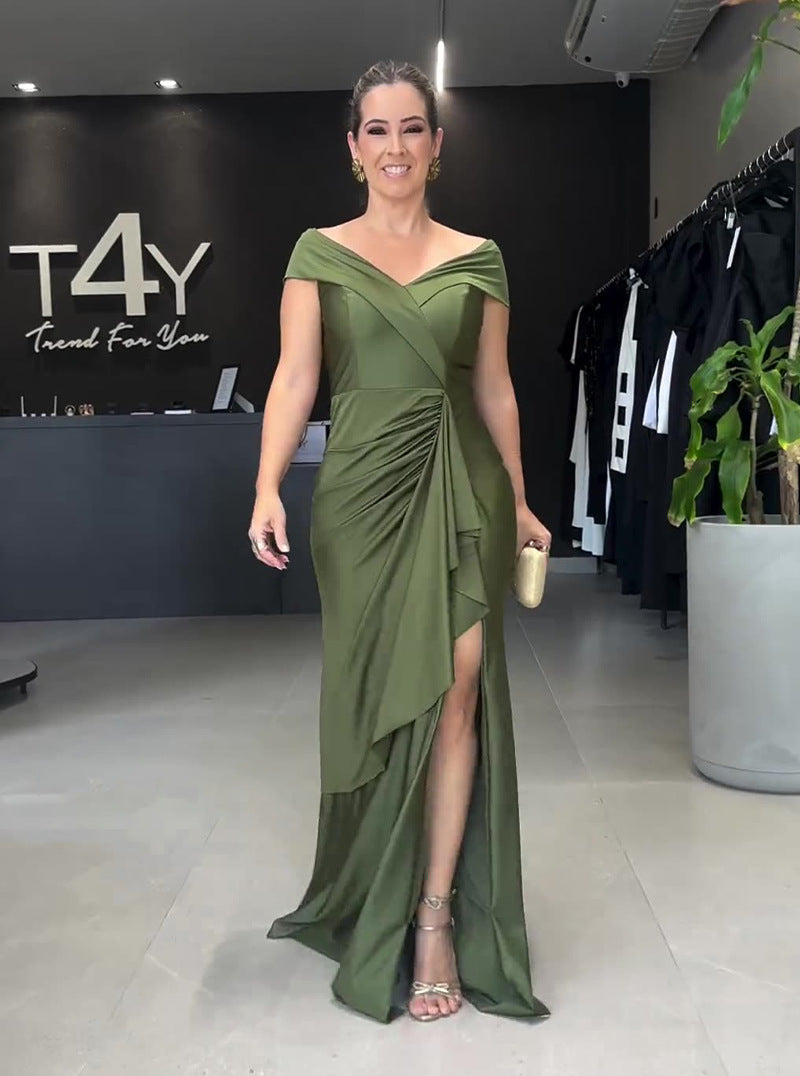 Women Halter Neck Backless Slit Maxi Dress 3