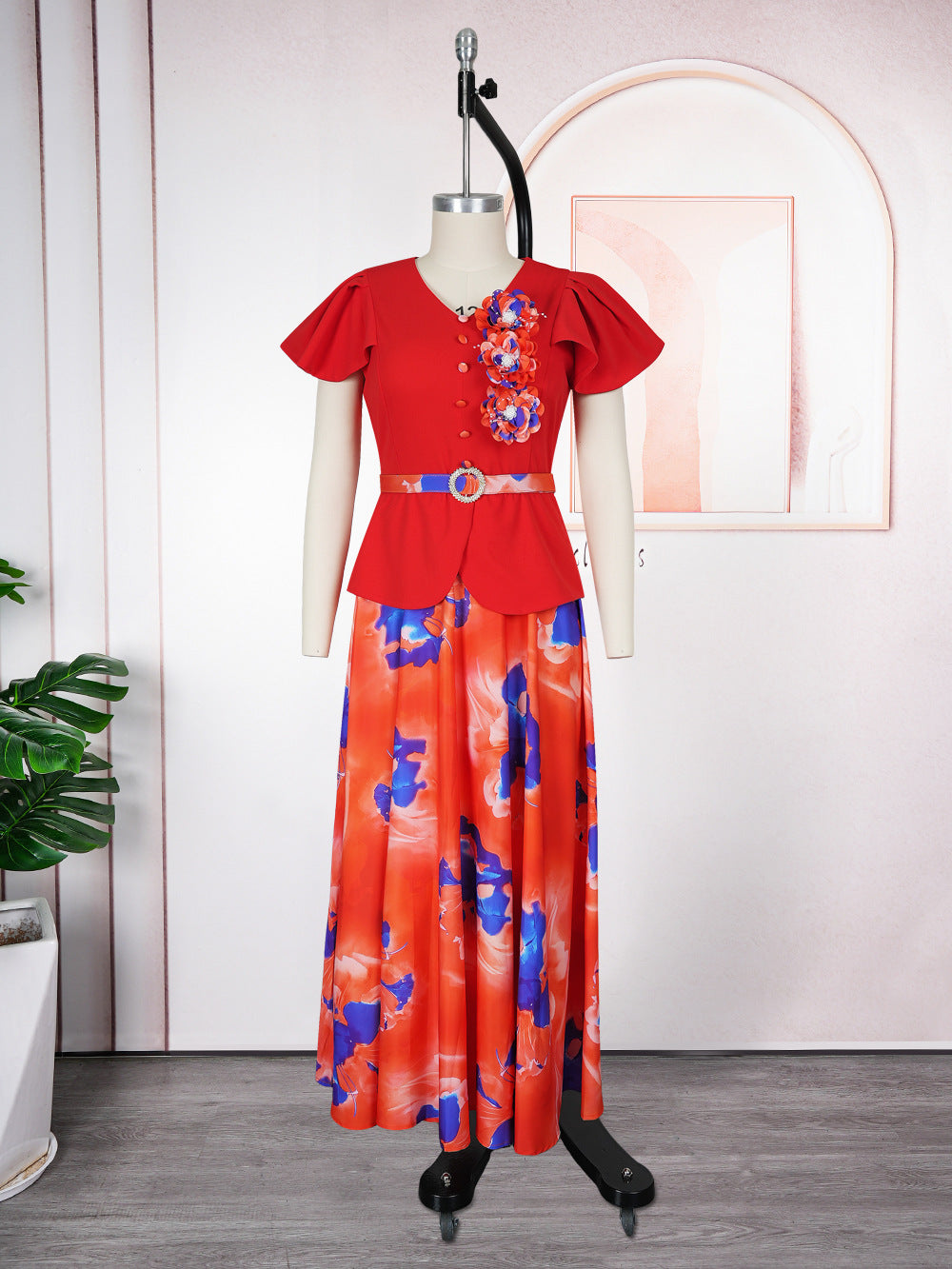 Print Button A-Line Plus Size Dress 8