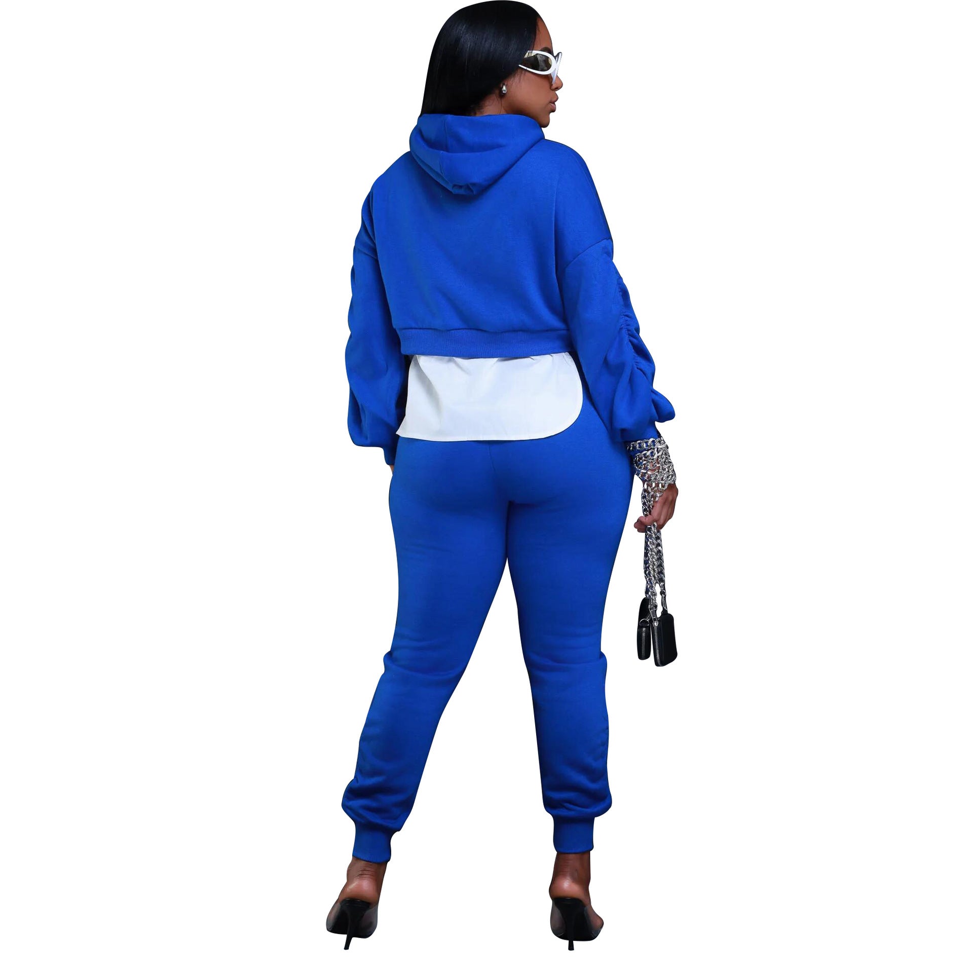 Women Casual Fall/Winter Patchwork Hoodies and Pant Two-piece Set 10