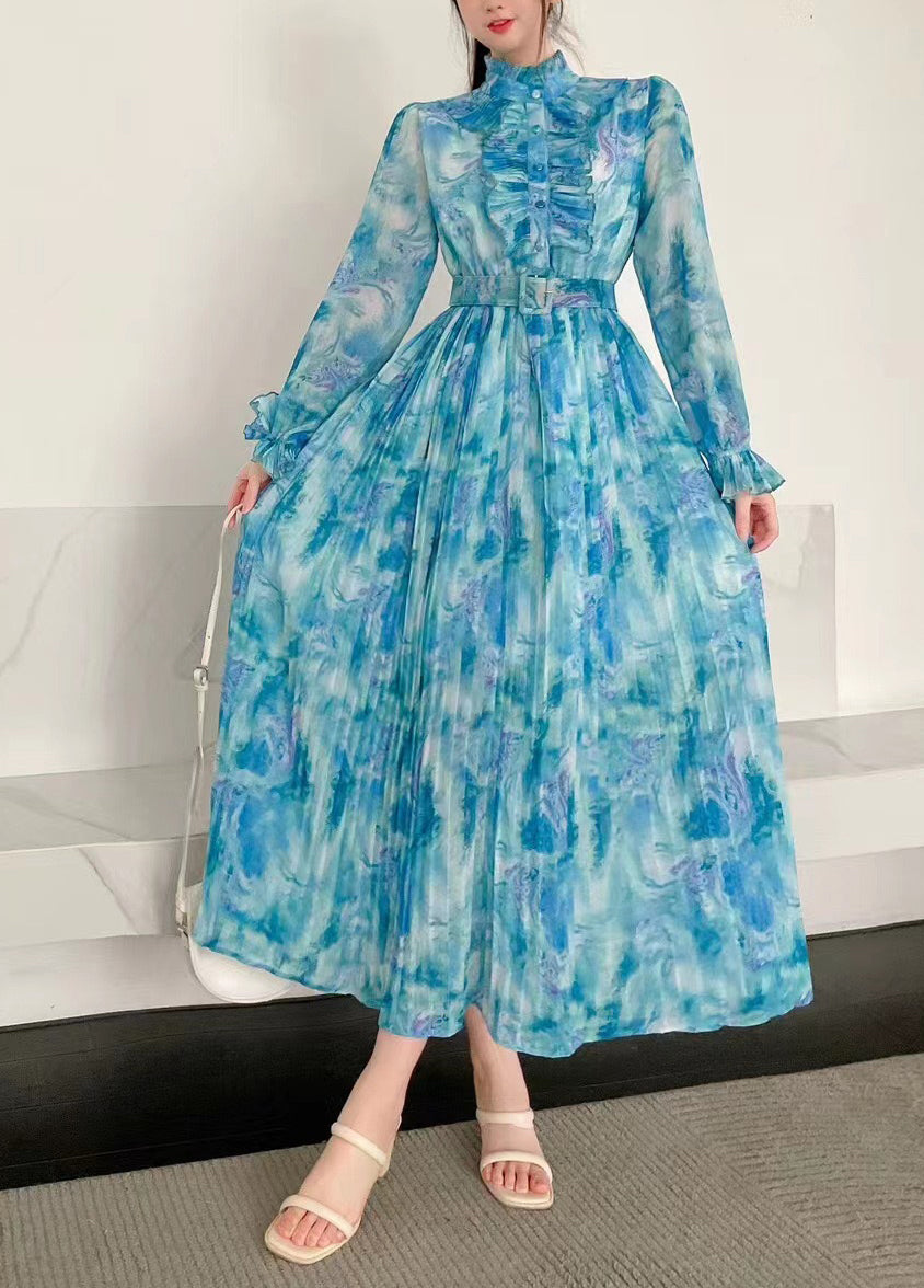 Chic Stand Collar Bell Sleeve Floral Maxi Dress 3