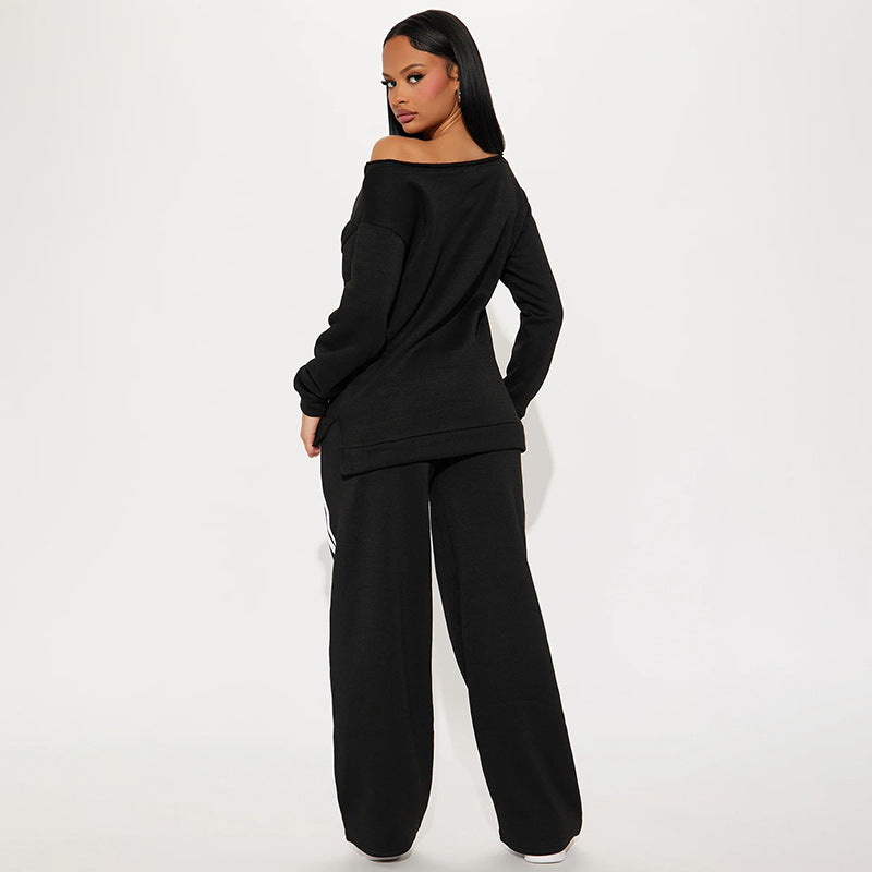 Women Fall/Winter Digital Print Off Shoulder Top and Pants Two Piece Set 6