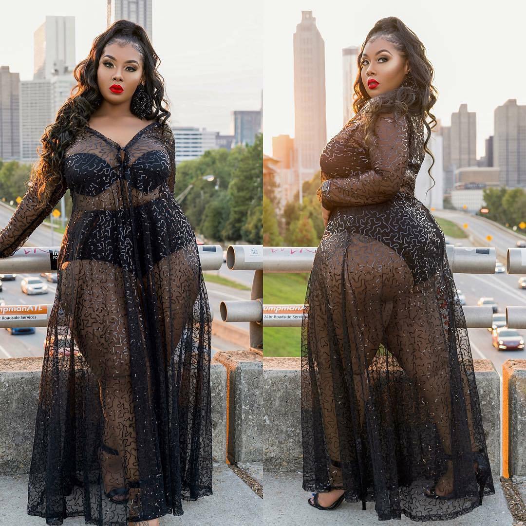Summer Fashion Plus Size Women's See-Through Sexy Mesh Sequin Maxi Dress 3