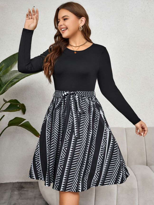 Autumn And Winter Round Neck Long-Sleeved Bow Tie Dress