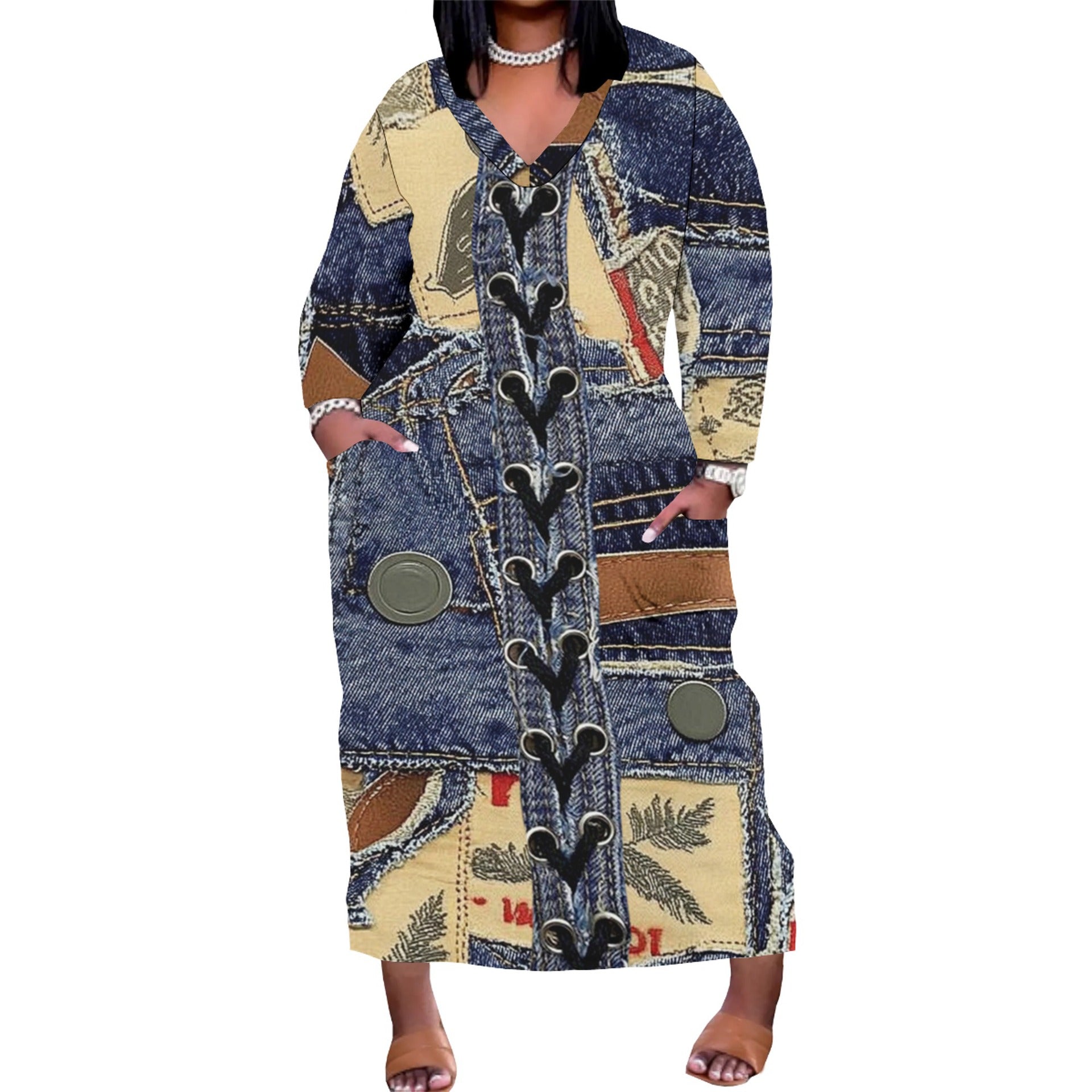 Women's Casual Printed Long Sleeves Plus Size Dress 10