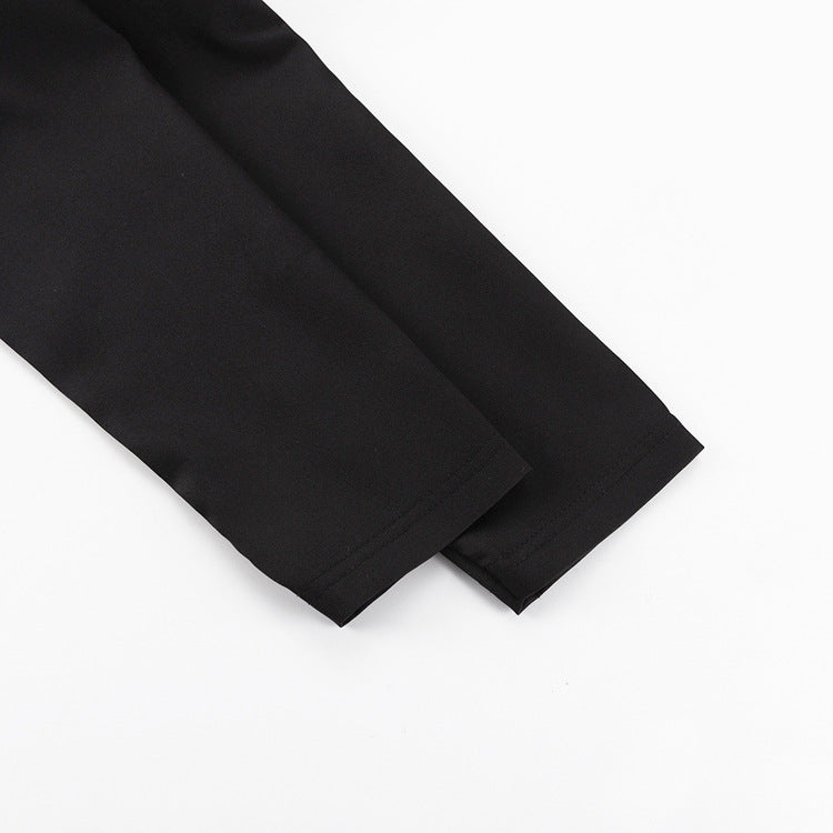 Women's Fashion Turndown Collar Zipper Long Sleeve Black Dress 14