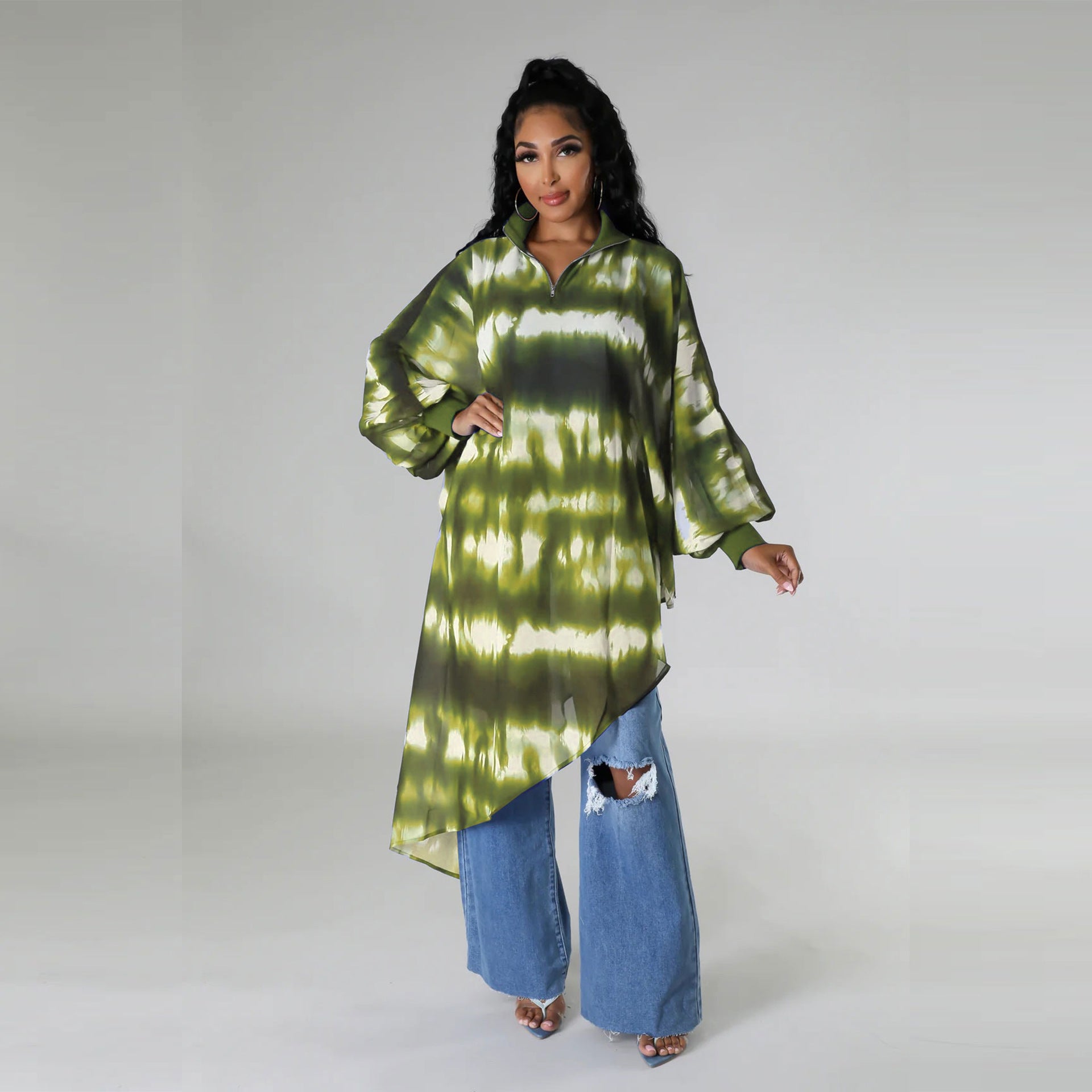 Sexy Casual Print Long Sleeve Irregular Loose Dress 8