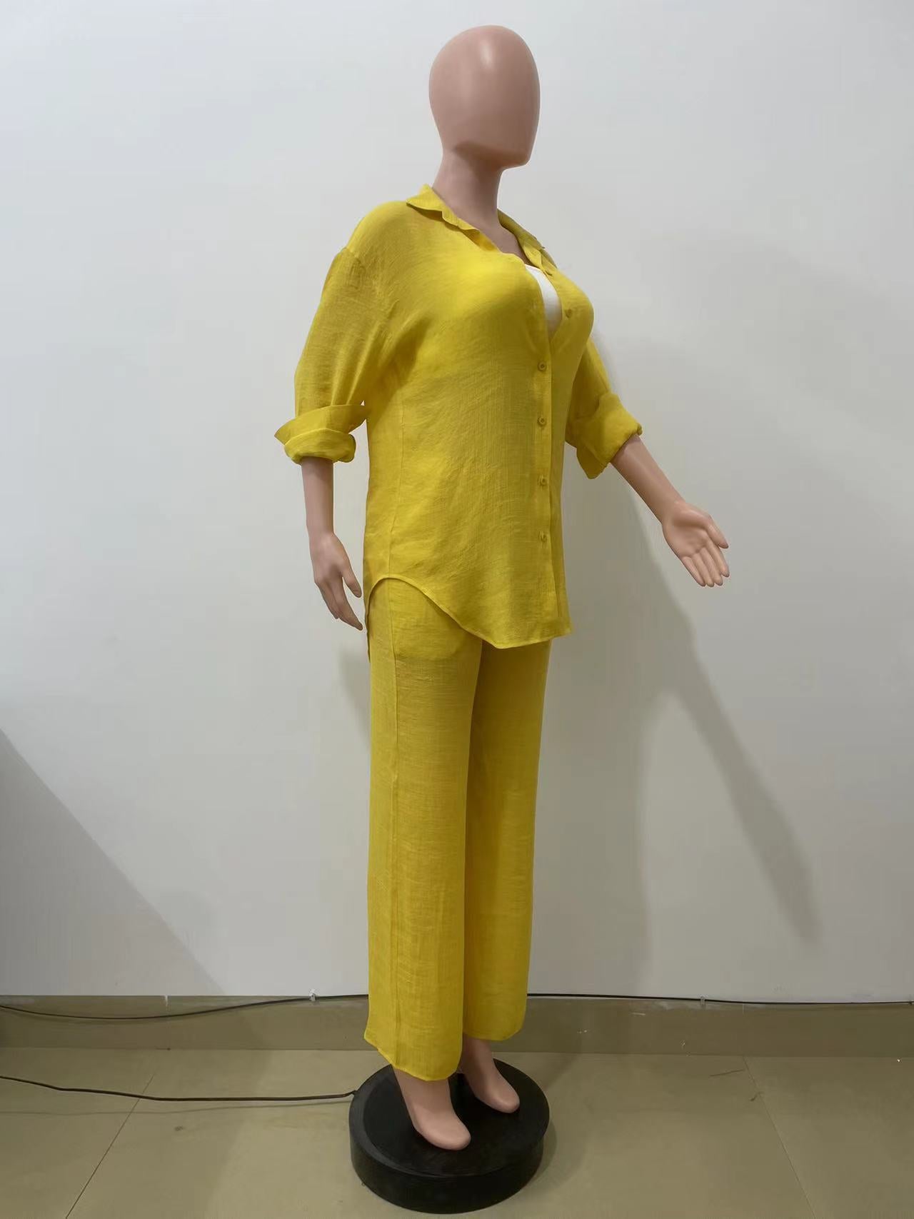 Women Casual long-sleeved shirt and straight pants two-piece set 12