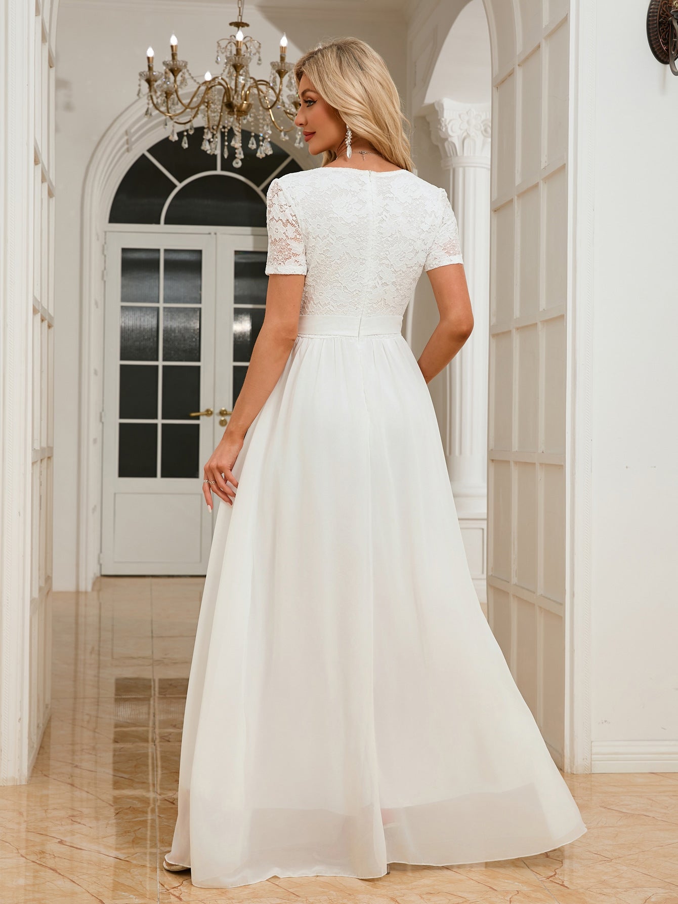 Women short-sleeved v-neck evening dress 3