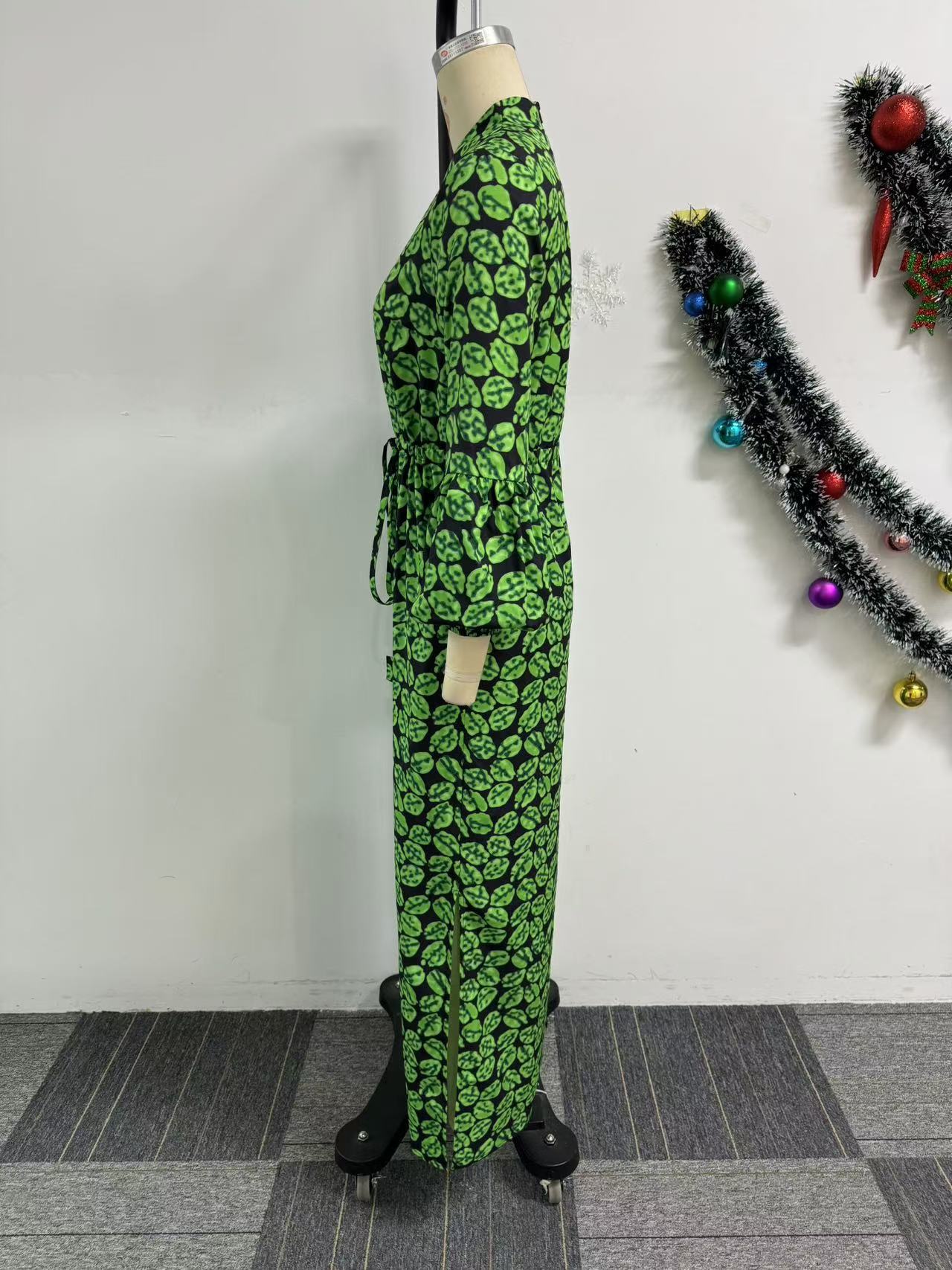 Sexy Print Drawstring Slim Waist Slit Dress 7