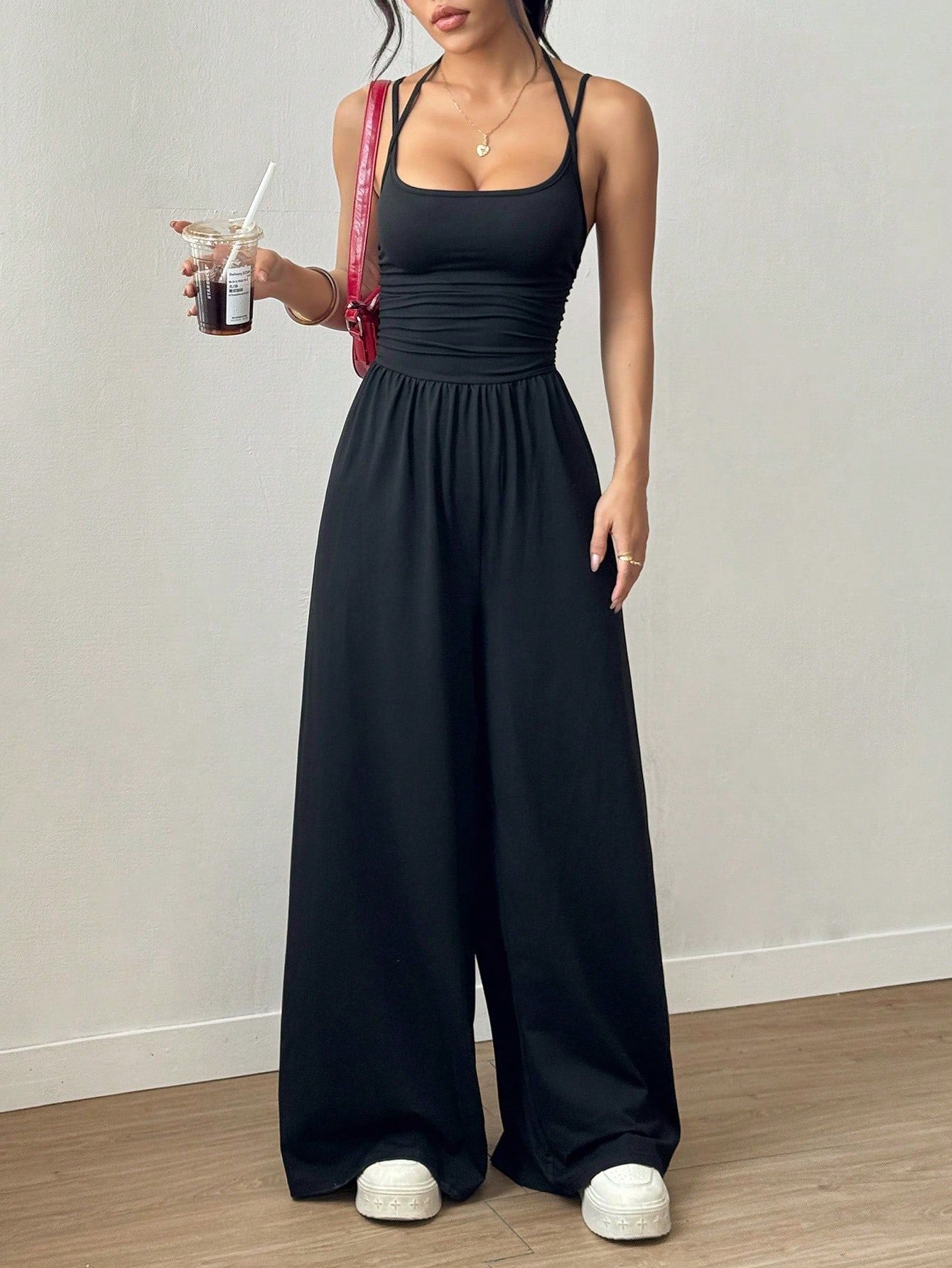 Women Black Strapless Sports Casual Jumpsuit 7