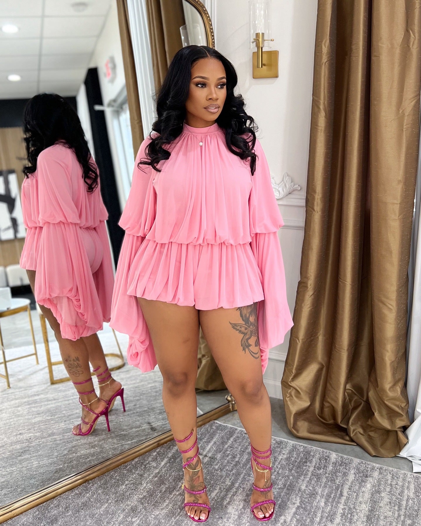 Women's Casual Solid Color Shorts & Round Neck Lantern Sleeve Top Two-Piece Set 12