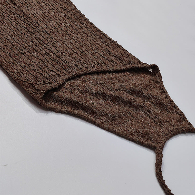 Summer Sexy Halter Neck Low Back Sleeveless Tight Fitting Long Solid Color Knitting Dress For Women 14